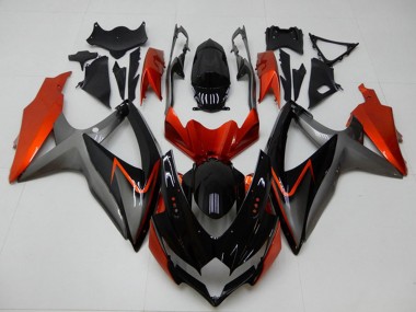 Suzuki GSXR 600/750 Motorrad Verkleidung 2008-2010 - Orange Grau Glanzendes Schwarz