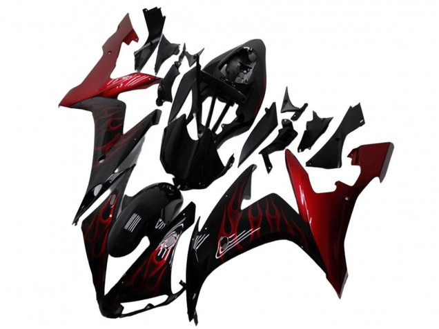 Yamaha YZF R1 Motorrad Verkleidung 2004-2006 - Glanzendes Schwarz Rot Flamme