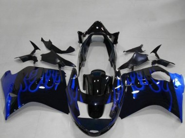 Honda CBR1100XX Blackbird Motorrad Verkleidung 1996-2007 - Glanzendes Schwarz Blau Flamme