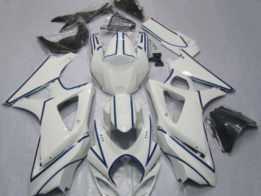 Suzuki GSXR 1000 Motorrad Verkleidung 2007-2008 - Glanzendes Weiss Blau PinStreifen
