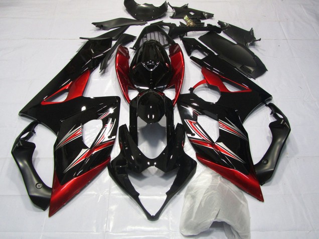 Suzuki GSXR 1000 Motorrad Verkleidung 2005-2006 - Glanzendes Schwarz Rot Flare