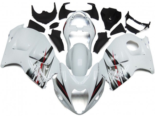 Suzuki GSXR 1300 Motorrad Verkleidung 1996-2007 - Glanzendes Weiss und Silber Stil