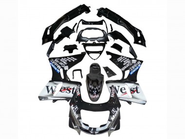 Kawasaki ZZR600 Motorrad Verkleidung 1998-2003 - Glanzendes Schwarz Weiss West