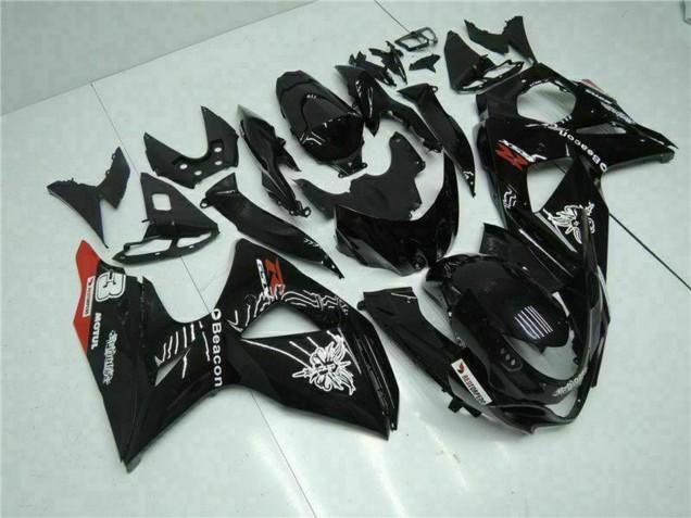 Suzuki GSXR 1000 Motorrad Verkleidung 2009-2016 - Glanzendes Schwarz Rot Leuchtfeuer Motul