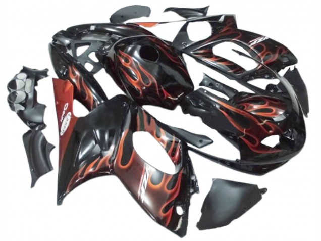 Yamaha YZF600R Thundercat Motorrad Verkleidung 1996-2007 - Schwarz mit Dunkel Orangener Flamme