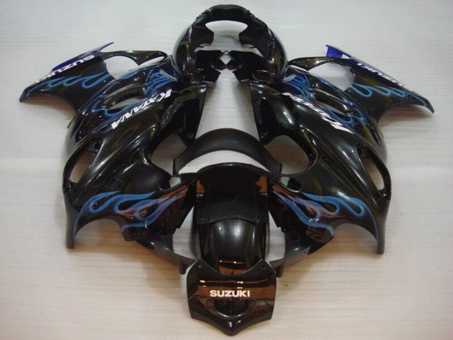 Suzuki GSX600F/GSX750F Motorrad Verkleidung 2004-2006 - Glanzendes Schwarz Blau Flamme