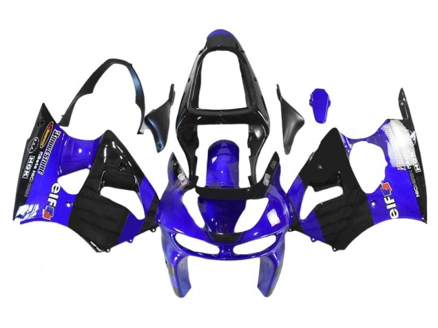 Kawasaki ZX6R Motorrad Verkleidung 1998-1999 - Blau Glanzendes Schwarz Elf Bridgestone