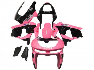 Kawasaki ZX6R Motorrad Verkleidung 1998-1999 - Rosa Glanzendes Schwarz Elf Bridgestone