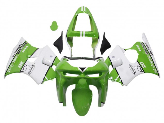 Kawasaki ZX6R Motorrad Verkleidung 1998-1999 - Grun Weiss Schwarz Silkolene Bridgestone