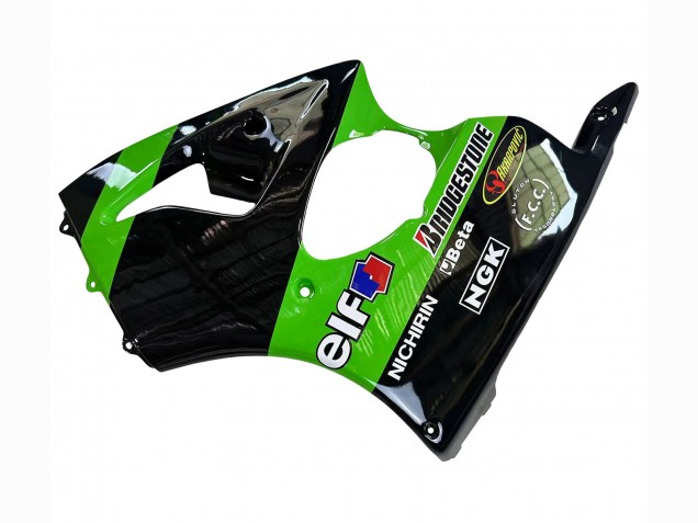 Kawasaki ZX6R Motorrad Verkleidung 1998-1999 - Grun Glanzendes Schwarz Elf Bridgestone