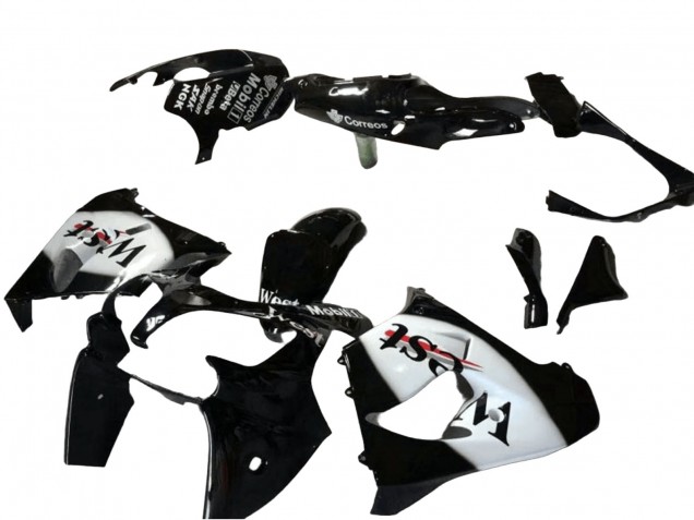 Kawasaki ZX9R Motorrad Verkleidung 2000-2001 - Glanzendes Schwarz Weiss West