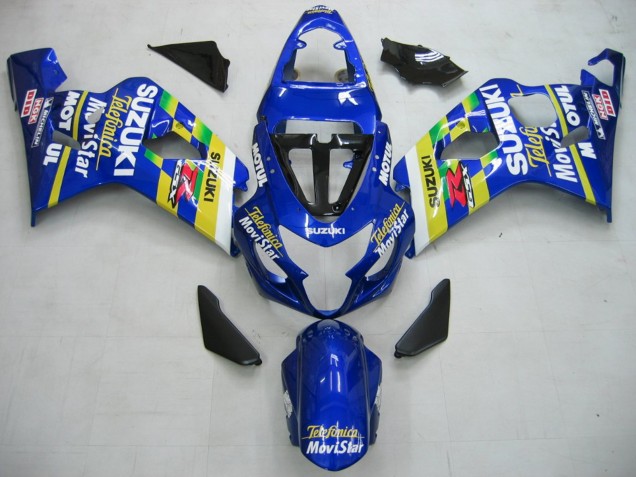 Suzuki GSXR 600 / GSXR 750 Motorrad Verkleidung 2004-2005 - Blau Weiss Gelb Grun Telefonica Motul MoviStar