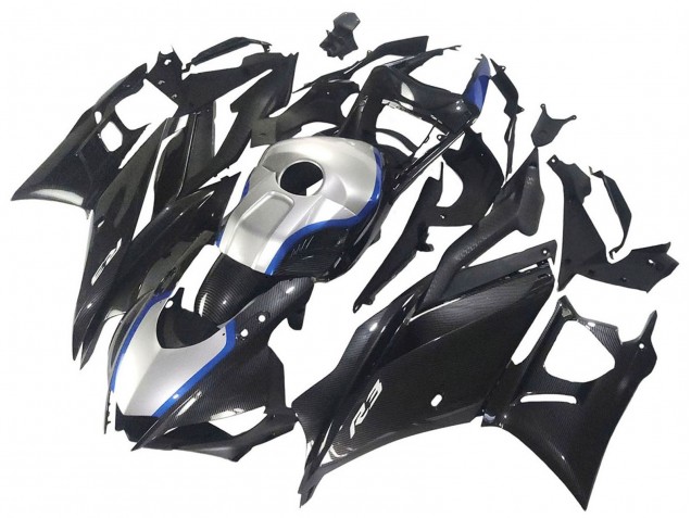Yamaha YZF R3/R25 Motorrad Verkleidung 2022-2024 - Schwarzer Carbonfaser Stil Silberblau