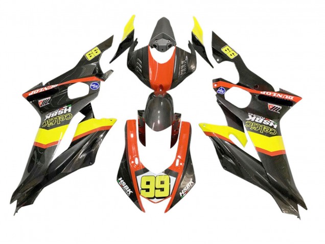 Yamaha YZF 600 R6 Motorrad Verkleidung 2008-2016 - Gelb Orange Schwarz Carbonfaser Stil