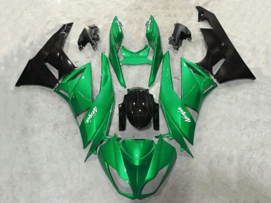 Kawasaki ZX6R Motorrad Verkleidung 2009-2012 - Grun Glanzendes Schwarz Weiss Ninja