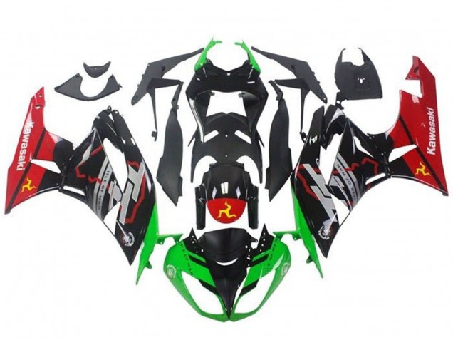 Kawasaki ZX6R Motorrad Verkleidung 2009-2012 - Grun Glanzendes Schwarz Rot