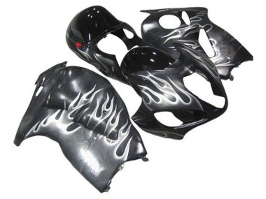 Suzuki GSXR 1300 Hayabusa Motorrad Verkleidung 1996-2007 - Grau Schwarz Weiss Flamme