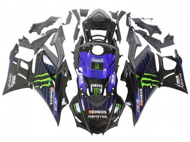 Yamaha YZF R3/R25 Motorrad Verkleidung 2019-2021 - Blau Glanzendes Schwarz Grun ENEOS Monster