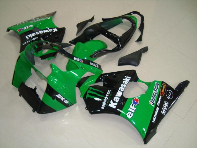 Kawasaki ZX6R Motorrad Verkleidung 2000-2002 - Grun Glanzendes Schwarz Monster