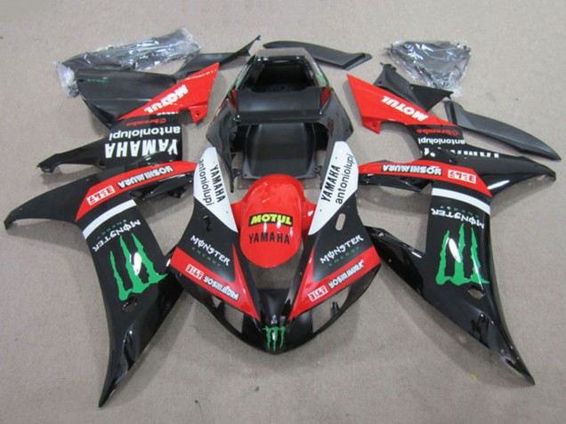 Yamaha YZF R1 Motorrad Verkleidung 2002-2003 - Rot Glanzendes Schwarz Weiss Grun Motul Monster