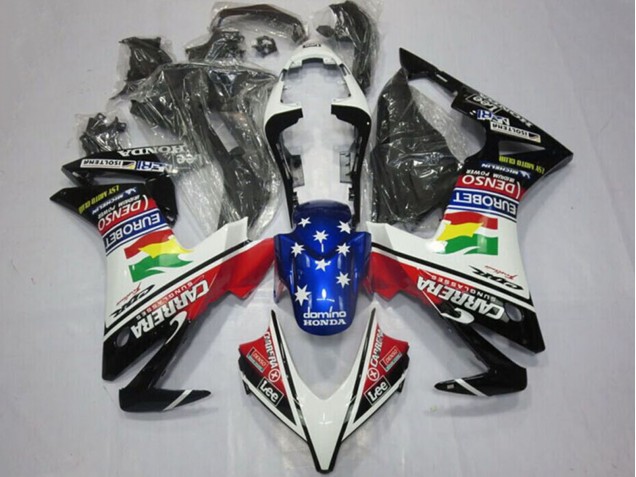 Honda CBR500R Motorrad Verkleidung 2013-2015 - Weiss Rot Blau Glanzendes Schwarz Stern Carrera Lee Denso EuroBet