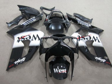 Kawasaki ZX6R Motorrad Verkleidung 2003-2004 - Glanzendes Schwarz Weiss West
