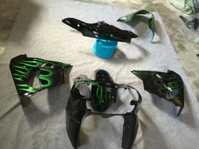 Glänzend Schwarze Grüne Flamme Kawasaki ZX9R 2002-2003 Motorrad Verkleidungen Glänzend Schwarze Grüne Flamme Kawasaki ZX9R 2002-2003 Motorrad Verkleidungen