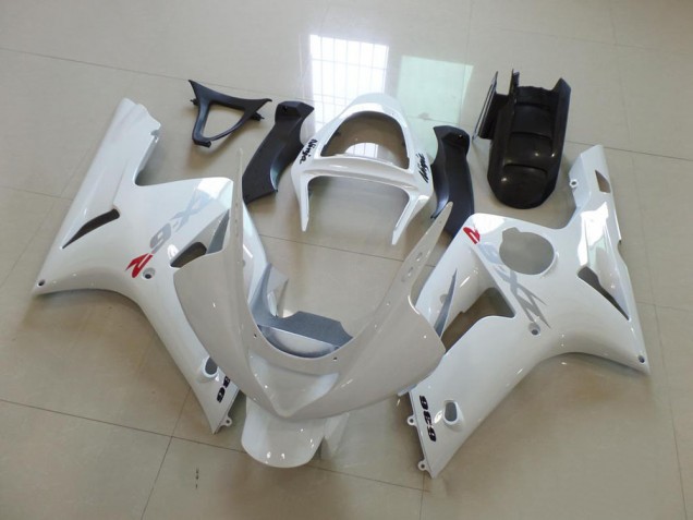 Weiß mit Silber Aufkleber Kawasaki ZX6R 2003-2004 Motorrad Verkleidungen Weiß mit Silber Aufkleber Kawasaki ZX6R 2003-2004 Motorrad Verkleidungen