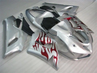 Silber Rot Flammen Kawasaki ZX6R 2005-2006 Motorrad Verkleidungen