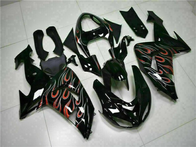 Schwarz rote Flamme Kawasaki ZX10R 2006-2007 Motorrad Verkleidung