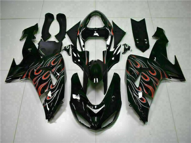 Schwarz rote Flamme Kawasaki ZX10R 2006-2007 Motorrad Verkleidung