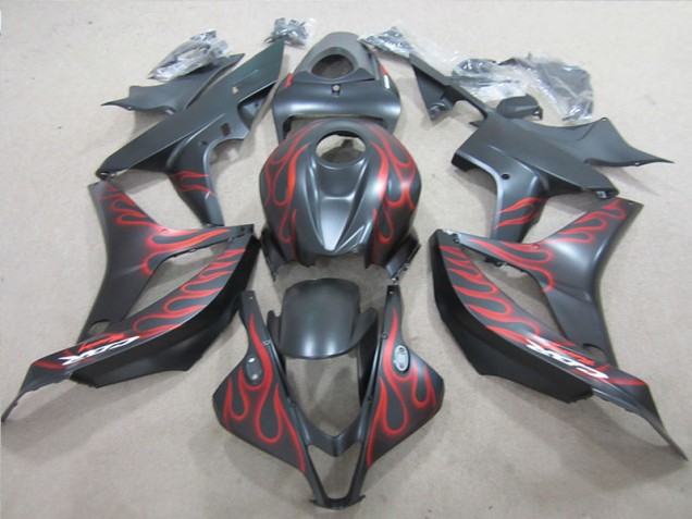 Schwarz mit roter Flamme Honda CBR 600 RR 2007-2008 Motorrad Verkleidungen Schwarz mit roter Flamme Honda CBR 600 RR 2007-2008 Motorrad Verkleidungen