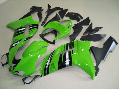 Grüne und silberne Streifen Kawasaki ZX6R 2007-2008 Motorrad Verkleidungen
