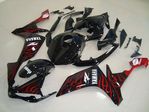 Glänzend Schwarz Flamme Yamaha R1 2007-2008 Motorrad Verkleidungen Glänzend Schwarz Flamme Yamaha R1 2007-2008 Motorrad Verkleidungen