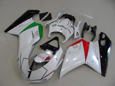 Perl Weiß mit italienischer Flagge Ducati 848 1098 1198 2007-2014 Motorrad Verkleidungen