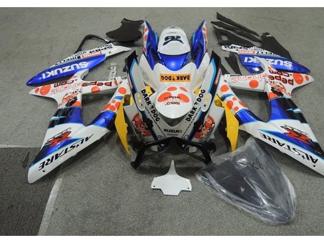 Weiß Blau Dunkel Hund Suzuki GSXR 600 K8 2008-2010 Motorrad Verkleidungen Weiß Blau Dunkel Hund Suzuki GSXR 600 K8 2008-2010 Motorrad Verkleidungen